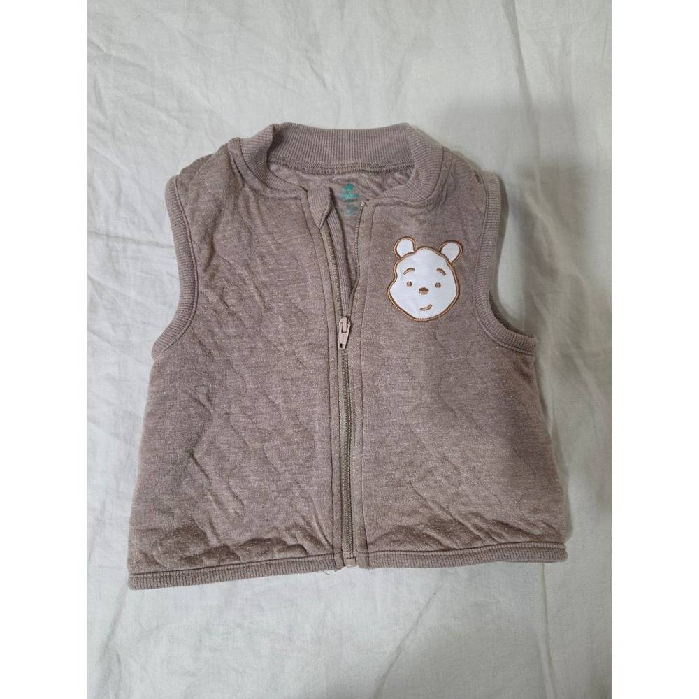Disney Baby Winnie the Pooh Quilted Zip Up Vest Tan Brown 6-9 Months